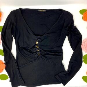 Roberto Cavalli Black Long-sleeve Snake broach Top